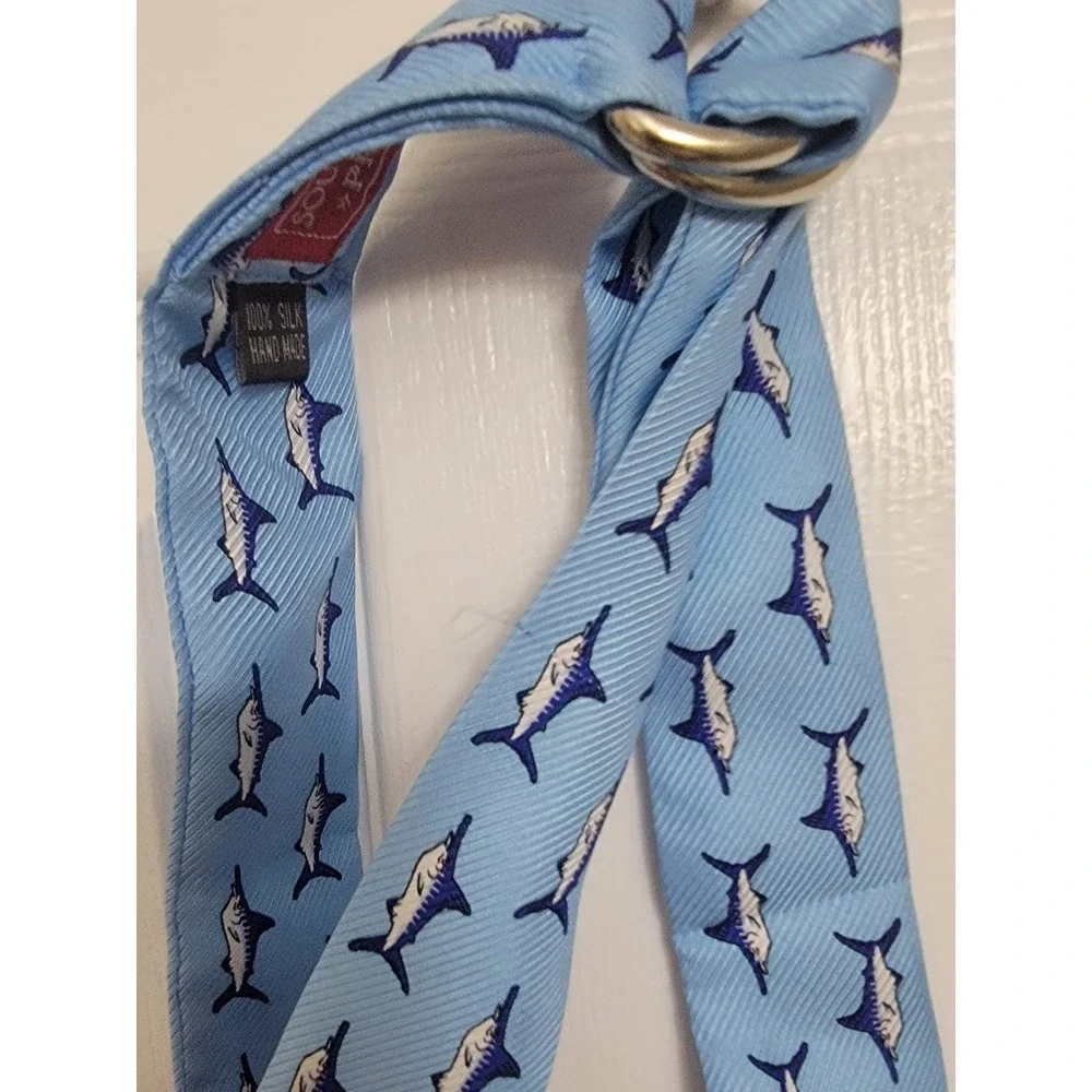 Southern Proper Marlin Blue Silk D Ring Ribbon Belt